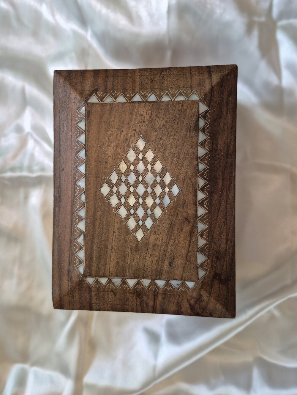 Wooden Box Inlay Jewelry Box with Mother of Pearl Accents Minimalist Genuine